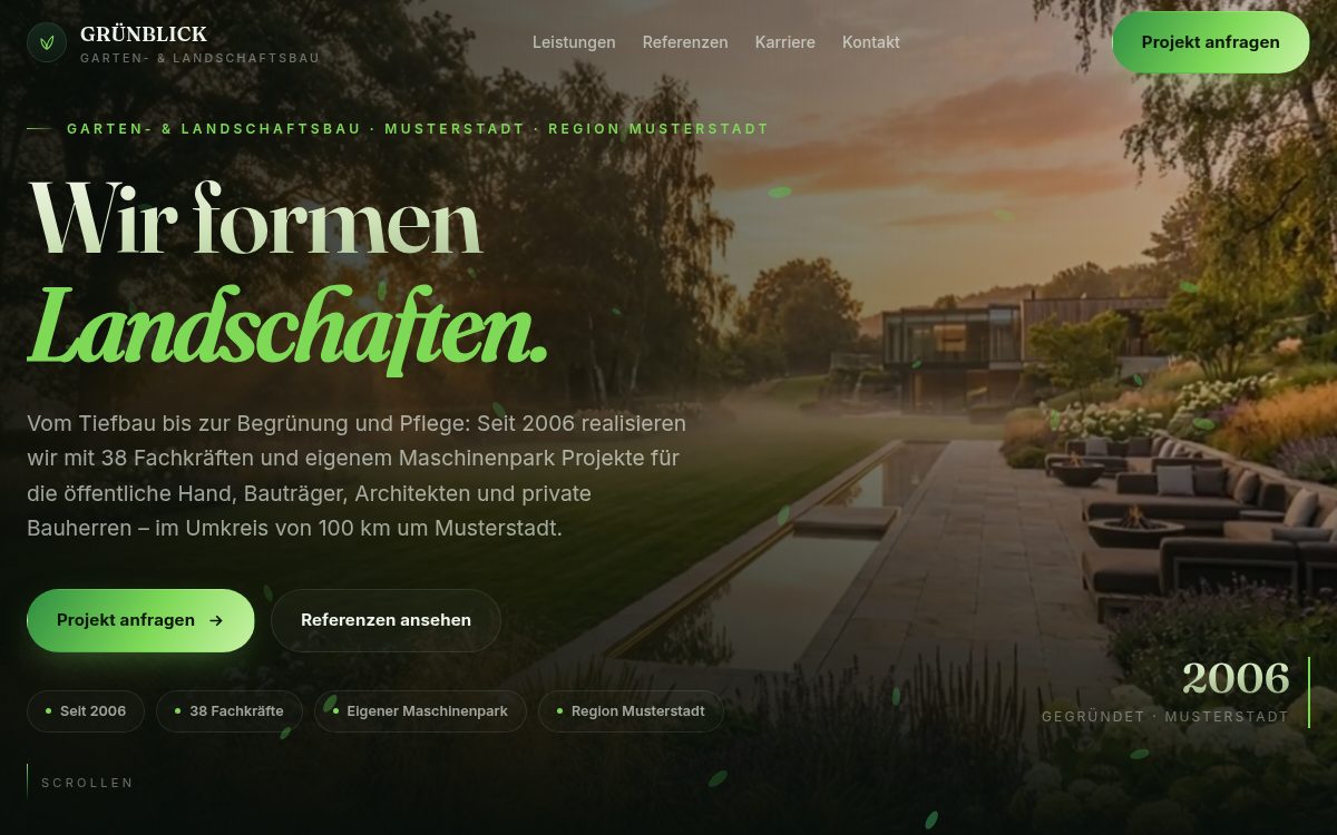 Demo-Website GRÜNBLICK Gartenbau – Garten- & Landschaftsbau