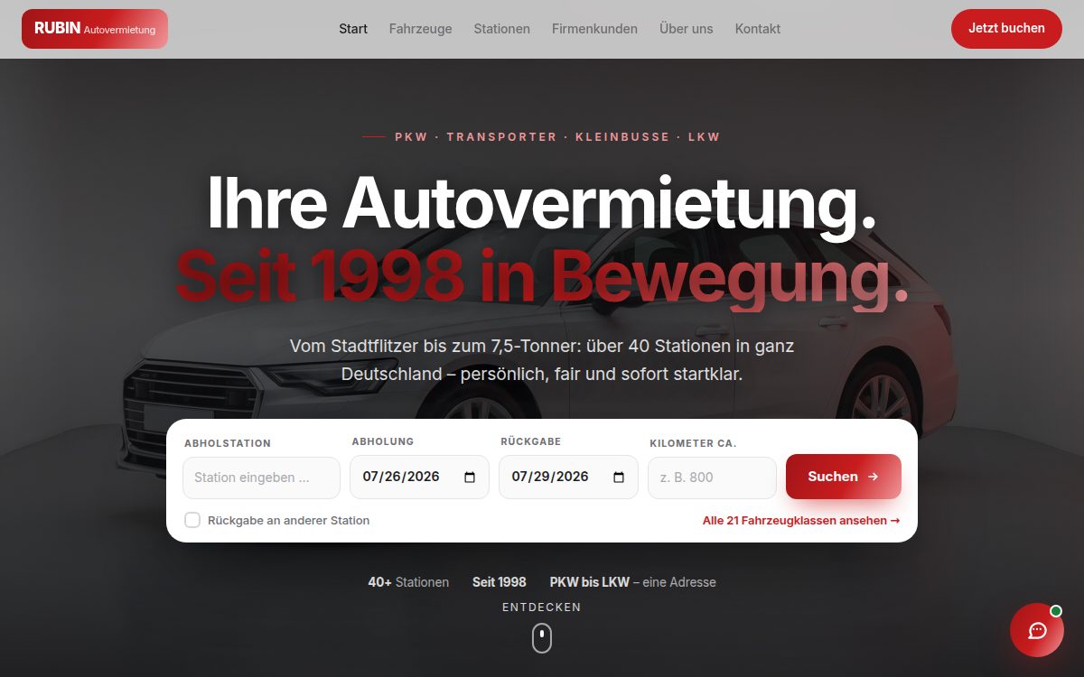 Vorschau der Demo-Website RUBIN Autovermietung – Branche Autovermietung